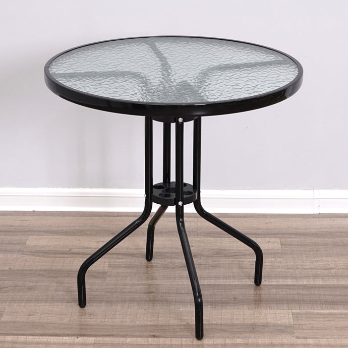 Glass Patio Table Industrial Scratch Resistant Dining Table with Black Base