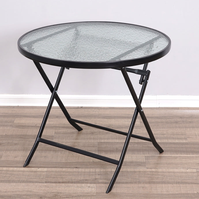 Glass Patio Table Industrial Scratch Resistant Dining Table with Black Base