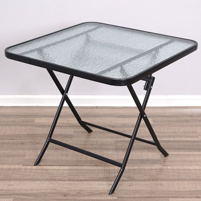 Glass Patio Table Industrial Scratch Resistant Dining Table with Black Base