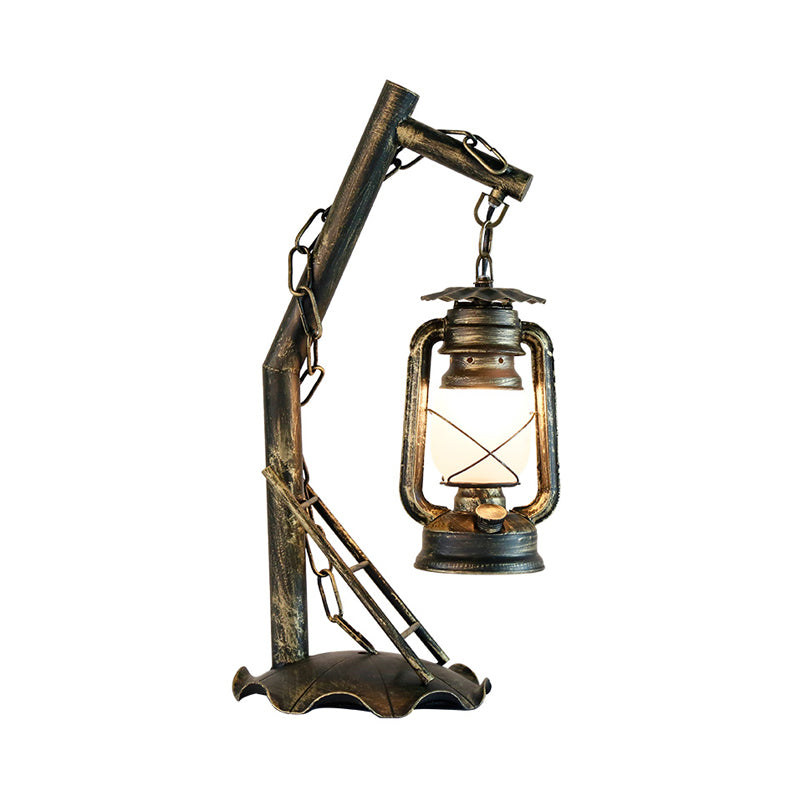 Lampada da tavolo in vetro opale Vintage 1 scrivania camera da letto in ottone con braccio angolato in metallo