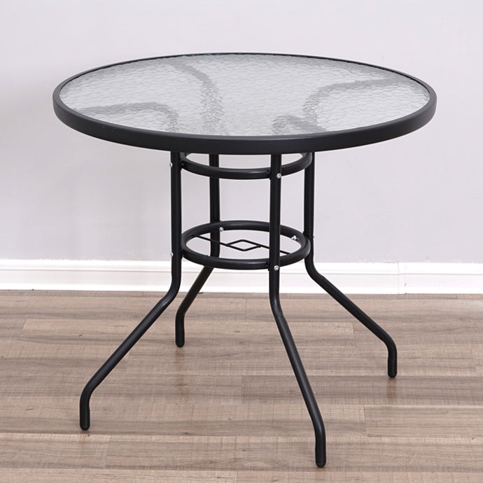 Glass Patio Table Industrial Scratch Resistant Dining Table with Black Base