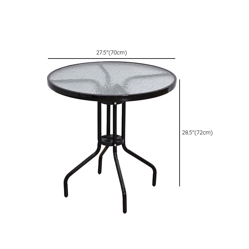 Glass Patio Table Industrial Scratch Resistant Dining Table with Black Base