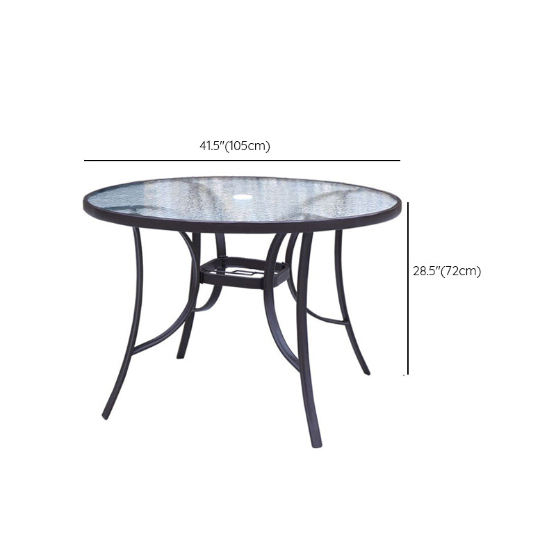 Glass Patio Table Industrial Scratch Resistant Dining Table with Black Base