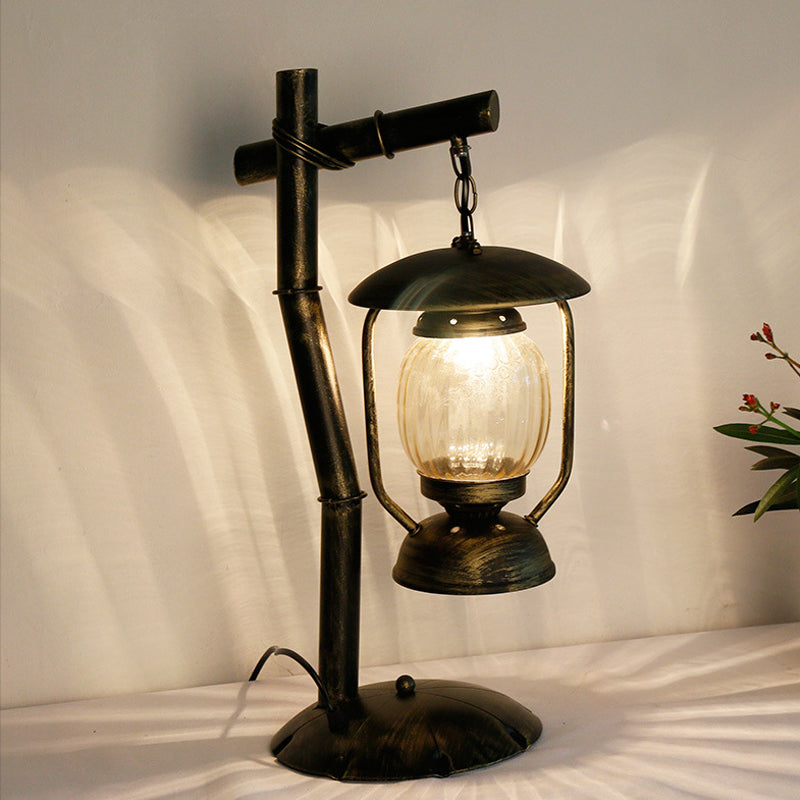 Kerosene Bedroom Desk Light Factory Clear Glass 1 Light Brass Finish Table Lighting with Metal Angled Arm