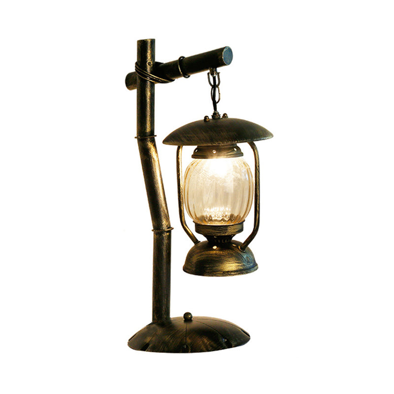Kerosene Bedroom Desk Light Factory Clear Glass 1 Light Brass Finish Table Lighting with Metal Angled Arm