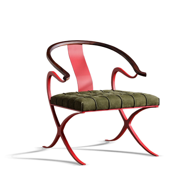 Leather Dining Chairs Nordic Style Open Back Arm Chair with Metal Base