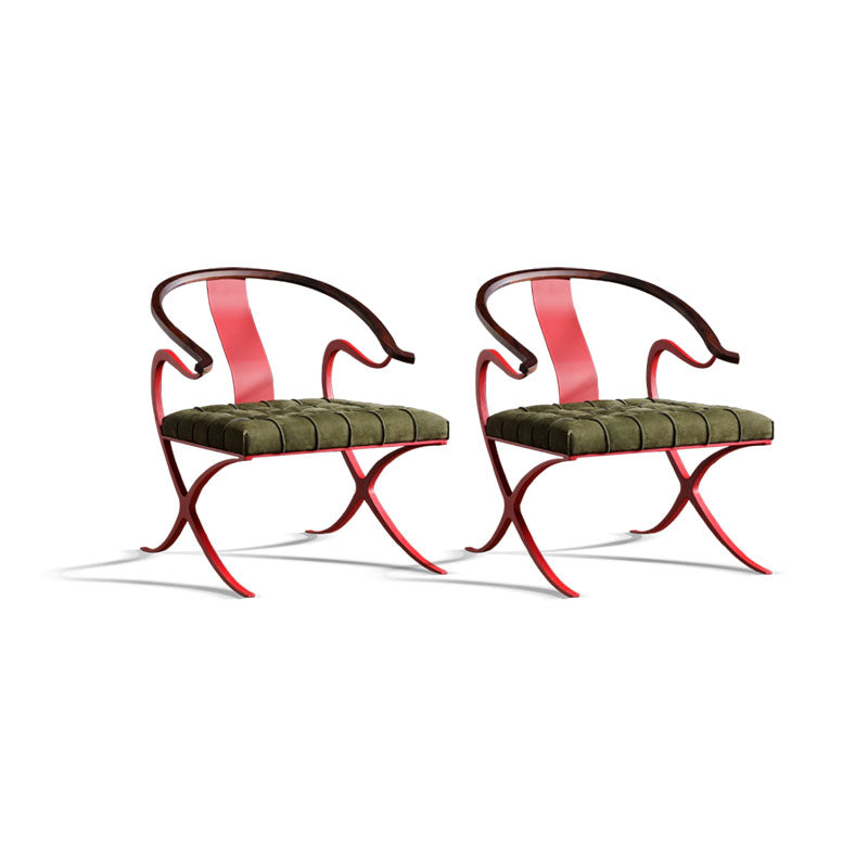 Leather Dining Chairs Nordic Style Open Back Arm Chair with Metal Base