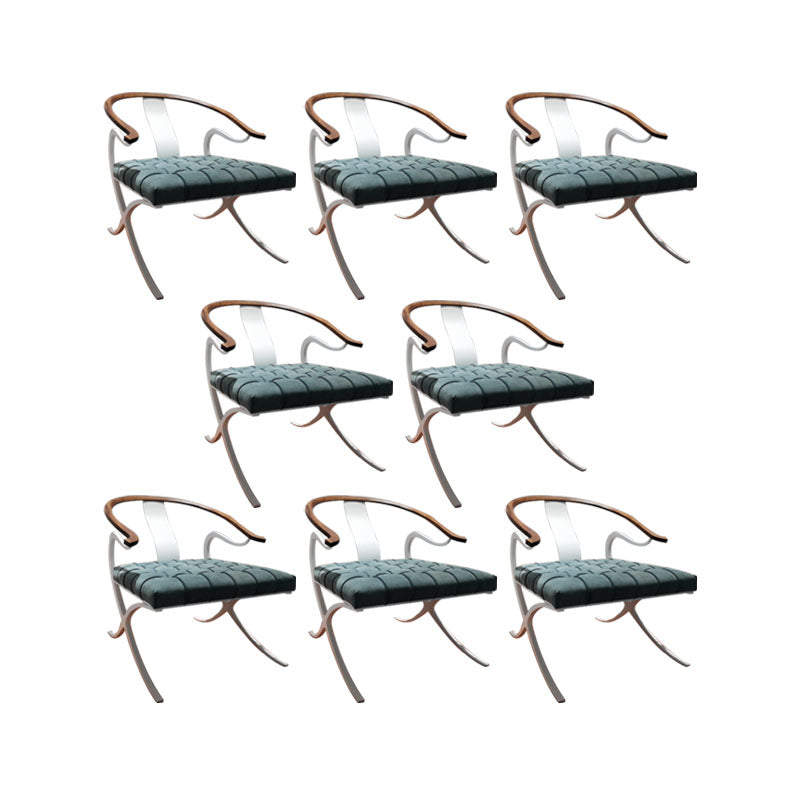 Leather Dining Chairs Nordic Style Open Back Arm Chair with Metal Base