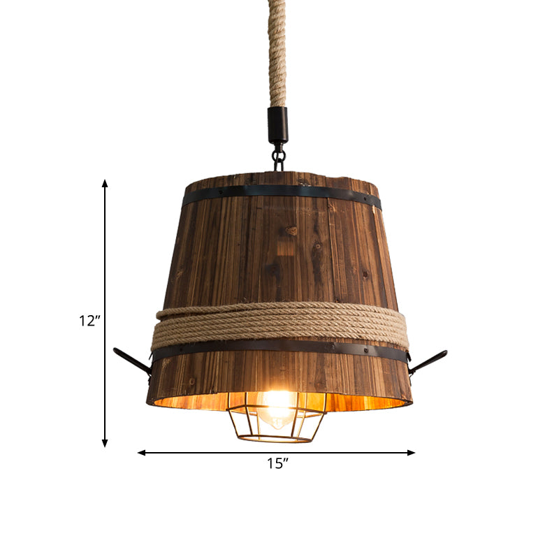 1 Lichte hanglamp Lichte armatuur boerderij emmer schaduw houten suspensielamp met touwstaaf