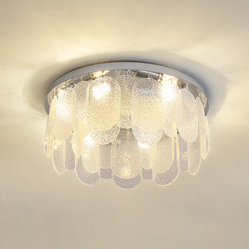 Metal Modern Flush Mount Circle Shape Ceiling Light with Glass Shade for Living Room