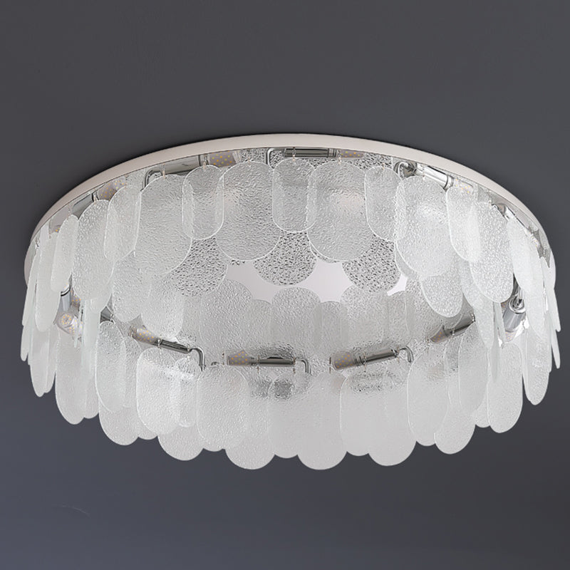 Metal Modern Flush Mount Circle Shape Ceiling Light with Glass Shade for Living Room