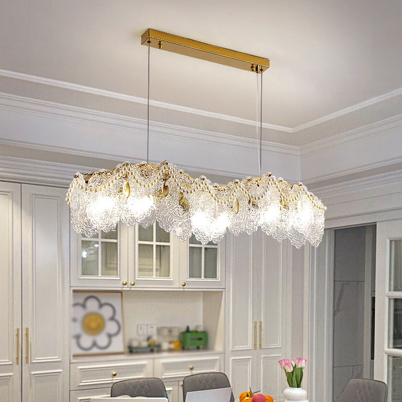 Metal Modern Pendant Light Oval Shape Island Light with Glass Shade for Living Room