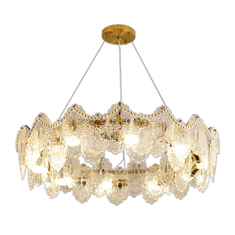 Metal Modern Pendant Light Oval Shape Island Light with Glass Shade for Living Room
