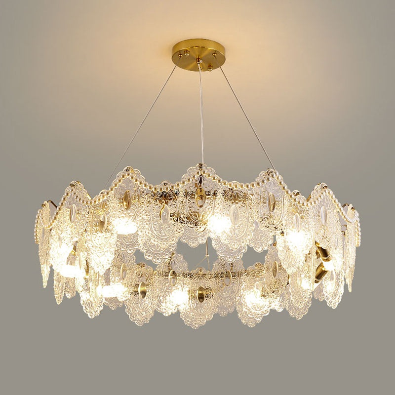 Metal Modern Pendant Light Oval Shape Island Light with Glass Shade for Living Room