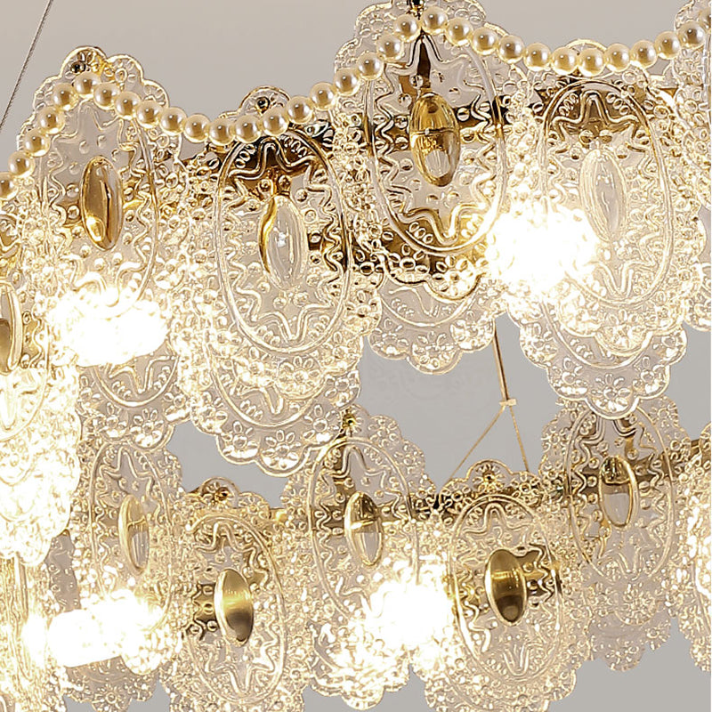 Metal Modern Pendant Light Oval Shape Island Light with Glass Shade for Living Room