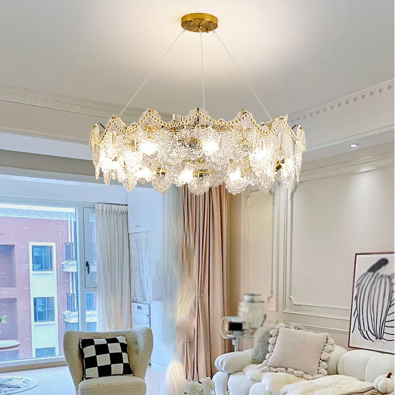 Metal Modern Pendant Light Oval Shape Island Light with Glass Shade for Living Room