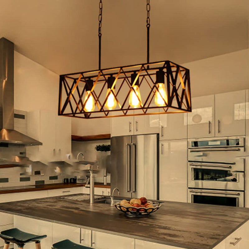 Industrial Pendant Light Rectangle Shape Island Light with Metal Shade for Dining Room