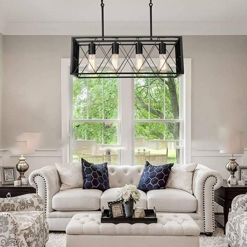 Industrial Pendant Light Rectangle Shape Island Light with Metal Shade for Dining Room