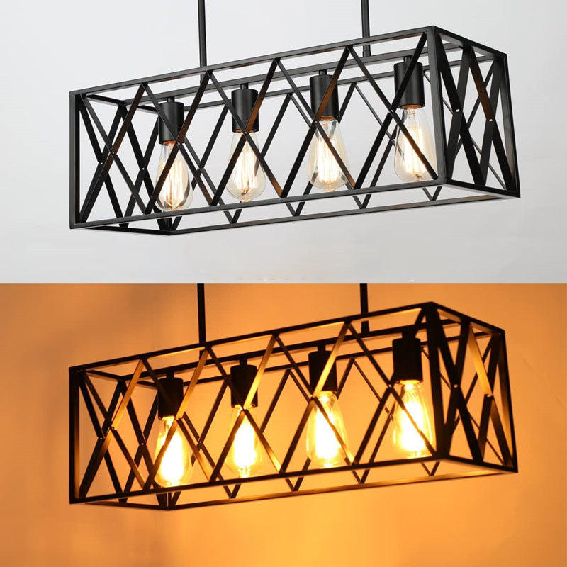Industrial Pendant Light Rectangle Shape Island Light with Metal Shade for Dining Room