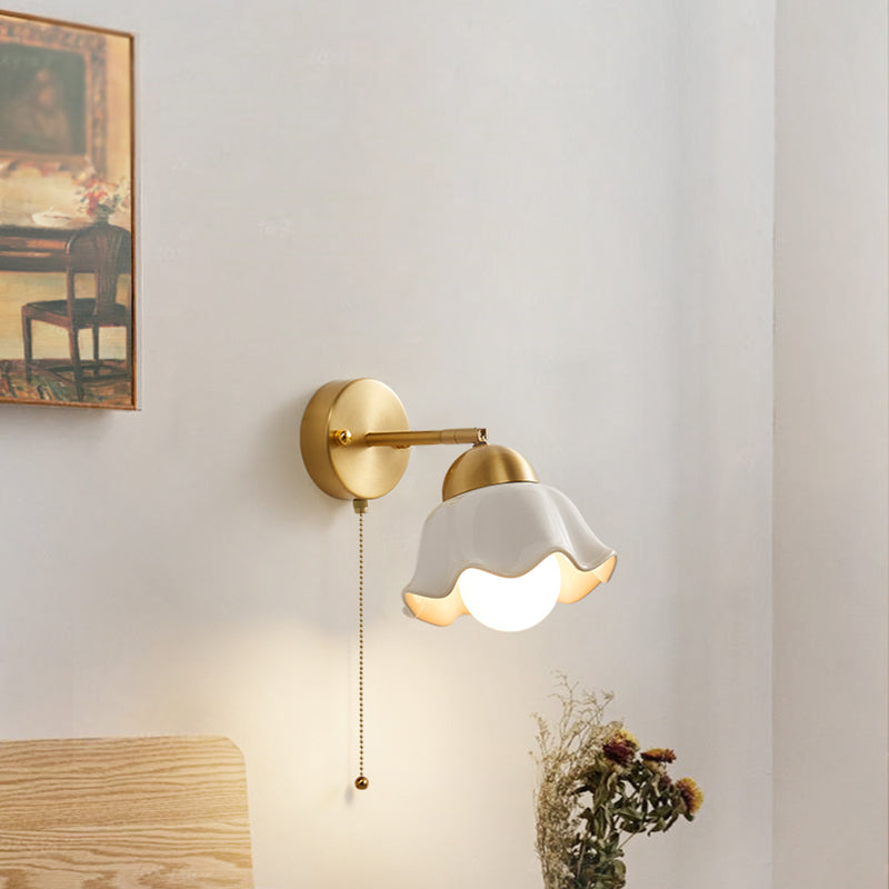 Contemporary Metal Wall Sconce Lighting Ceramics Shade Wall Lamp for Bedroom