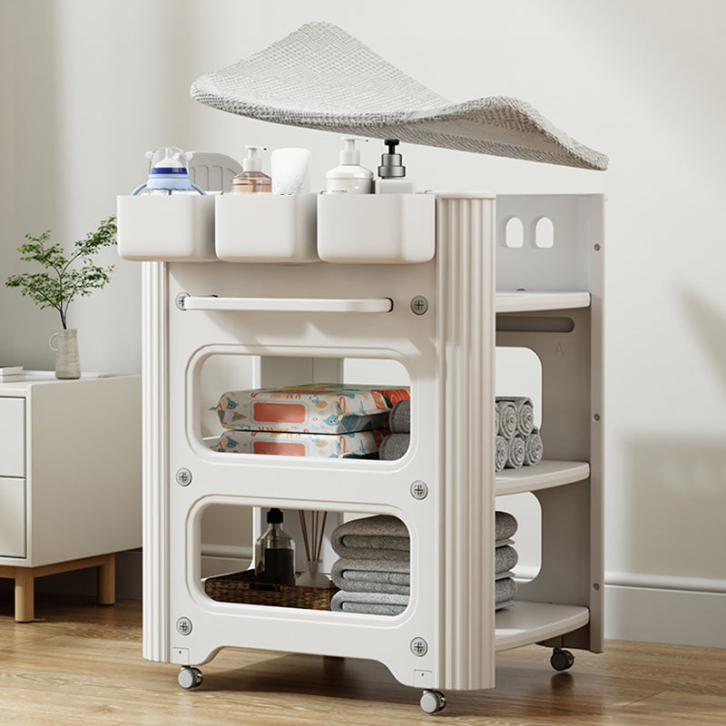Modern Pure White Changing Table with Pad and Storage, Flat Top Baby Changing Table