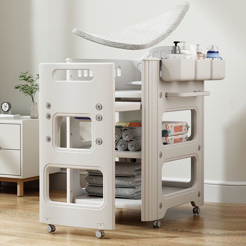 Modern Pure White Changing Table with Pad and Storage, Flat Top Baby Changing Table