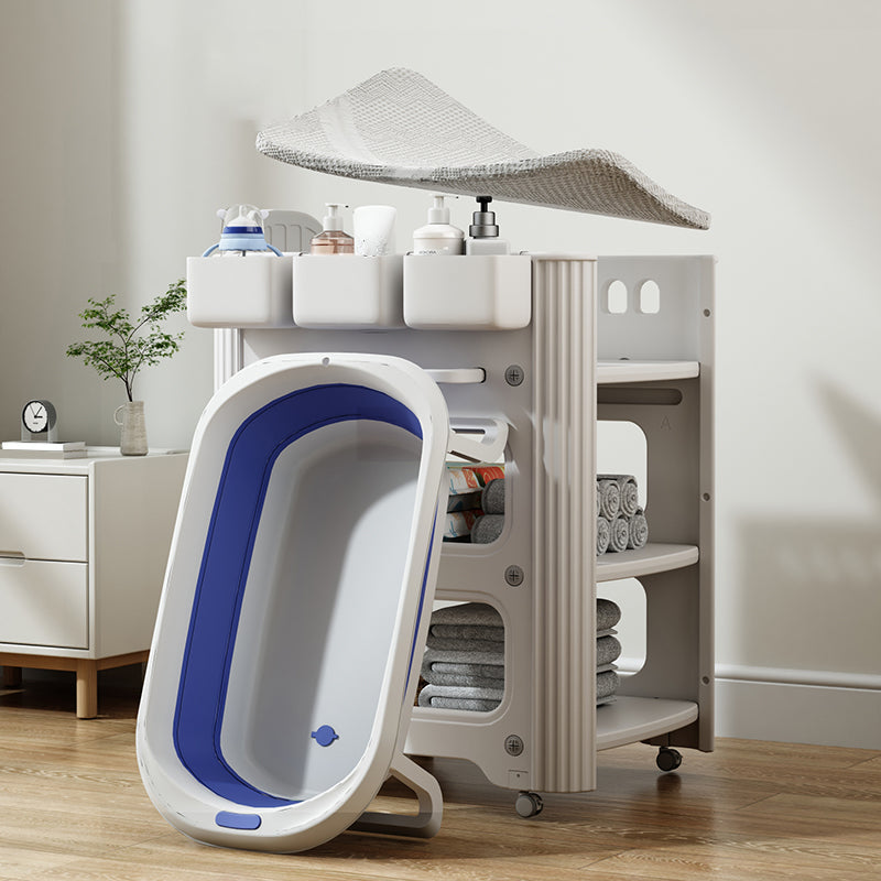 Modern Pure White Changing Table with Pad and Storage, Flat Top Baby Changing Table