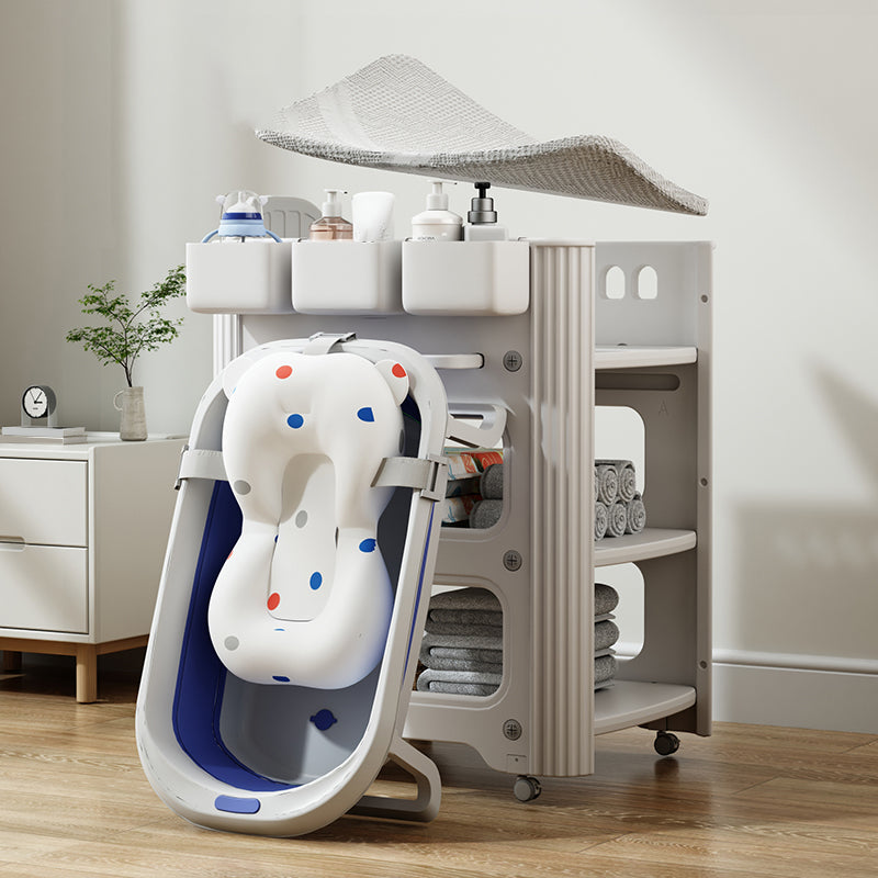 Modern Pure White Changing Table with Pad and Storage, Flat Top Baby Changing Table