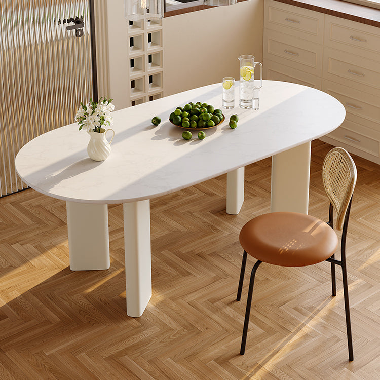 White Oval Dinette Table for Dining Room Stone Top Dining Table
