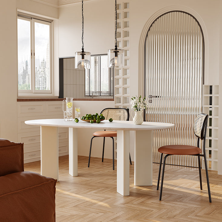 White Oval Dinette Table for Dining Room Stone Top Dining Table
