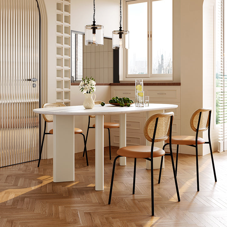 White Oval Dinette Table for Dining Room Stone Top Dining Table