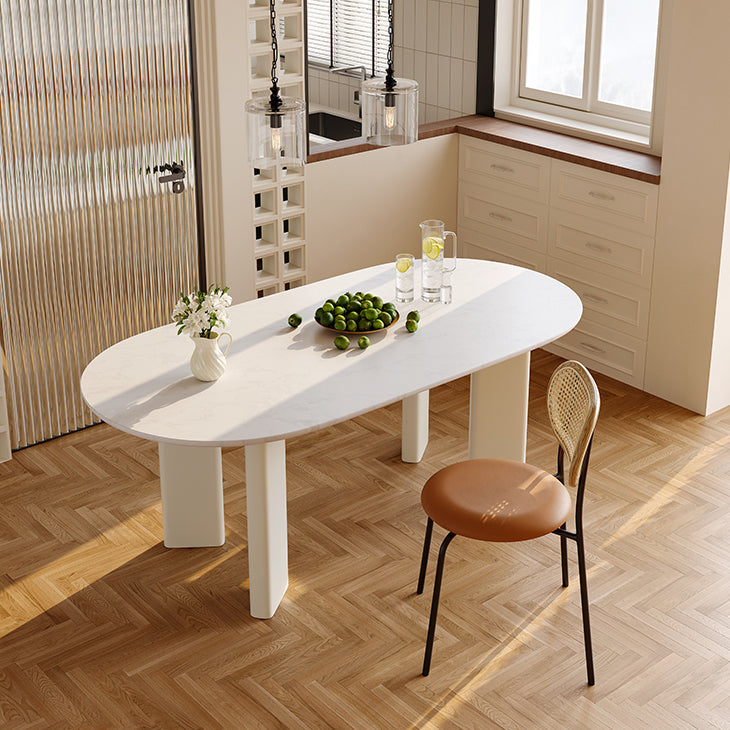 White Oval Dinette Table for Dining Room Stone Top Dining Table