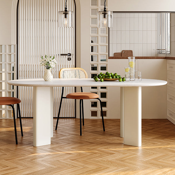 White Oval Dinette Table for Dining Room Stone Top Dining Table