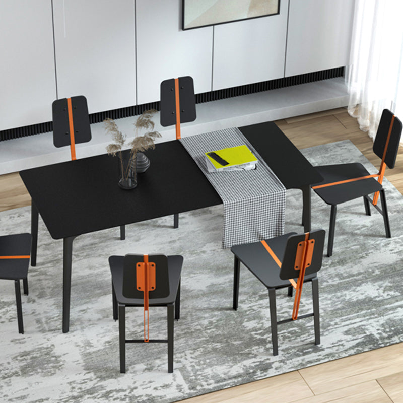 Metal Modern Dinette Table with 4 Legs Black Stone Top Dining Table