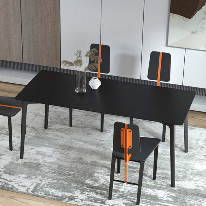 Metal Modern Dinette Table with 4 Legs Black Stone Top Dining Table