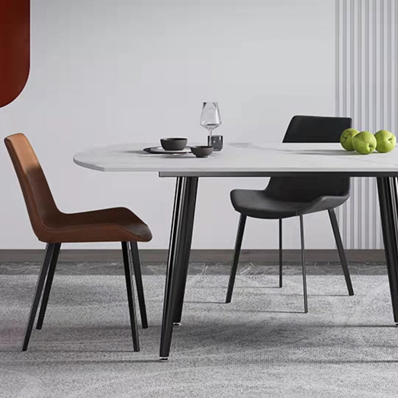 White Stone Dining Table Set with Leather Chairs 3/5 Pcs Modern Dinette Set