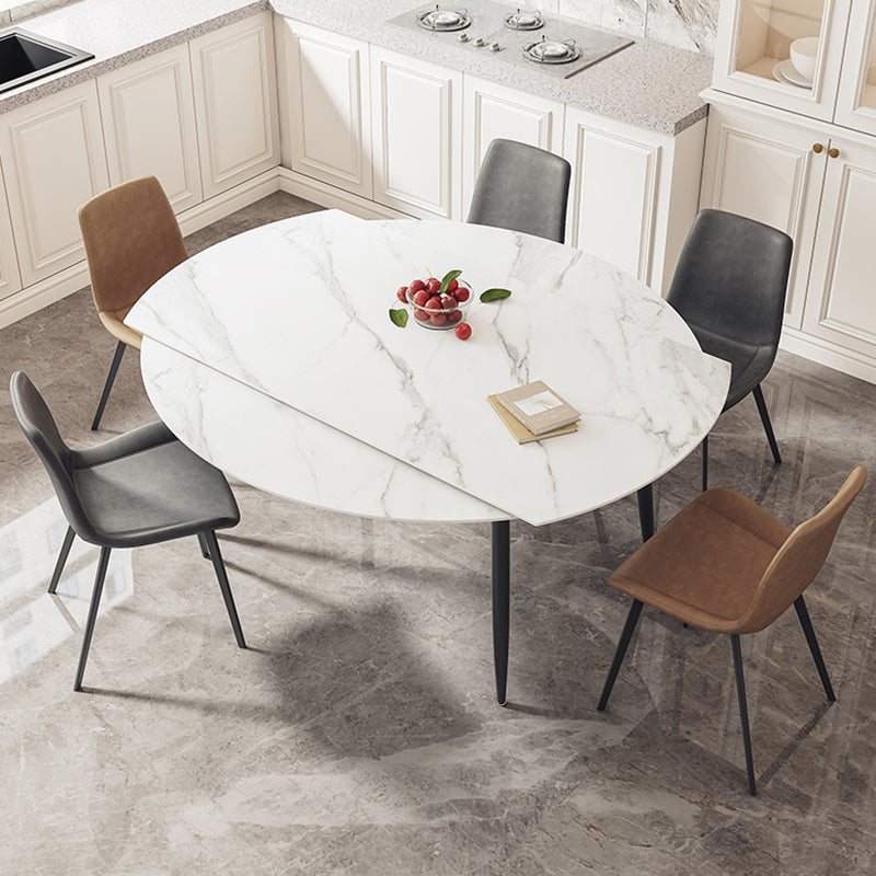 White Stone Dining Table Set with Leather Chairs 3/5 Pcs Modern Dinette Set