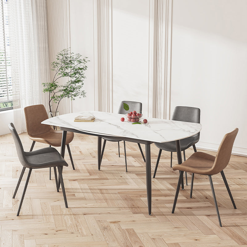 White Stone Dining Table Set with Leather Chairs 3/5 Pcs Modern Dinette Set