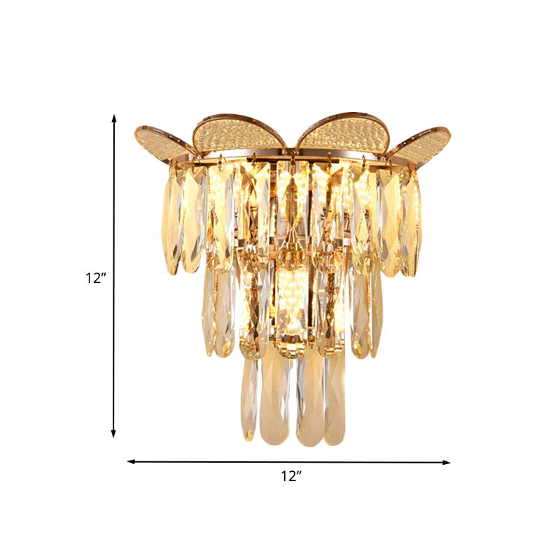 Gold Finish Tiered Sconce Lighting Contemporary 3 Bulbs Crystal Wall Mount Lamp Fixture