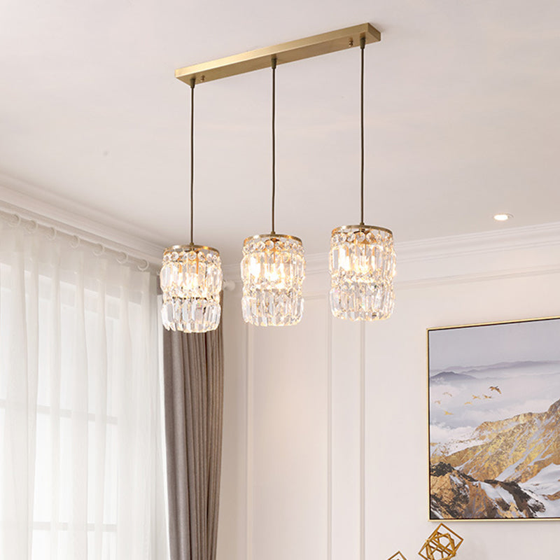 Crystal de cylindre multiples suspendus à 3 bulbs modernes Finis de finition de la lampe pendentielle avec canopée linéaire / ronde