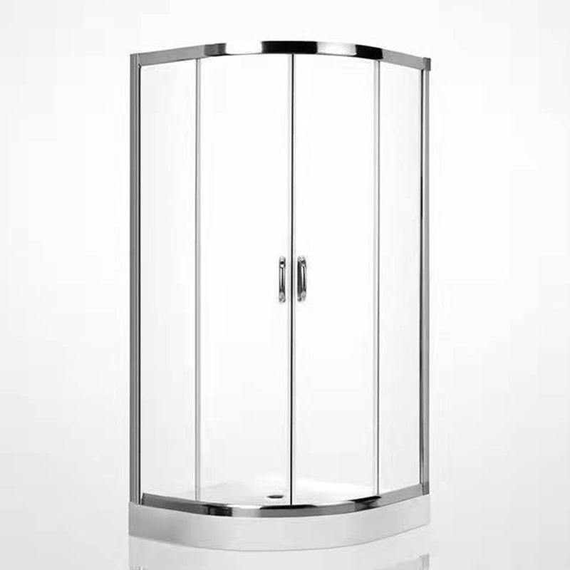 Silver Rounded Shower Stall Clear Tempered Glass Shower Stall with Door Handles