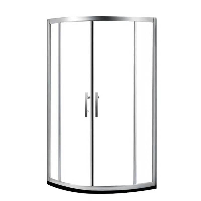 Silver Rounded Shower Stall Clear Tempered Glass Shower Stall with Door Handles