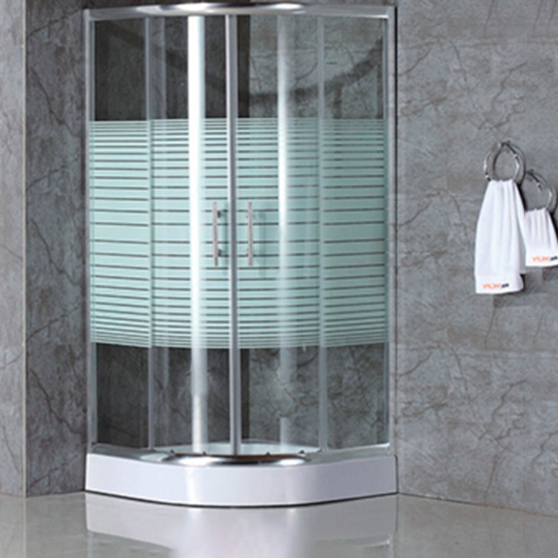 Silver Rounded Shower Stall Clear Tempered Glass Shower Stall with Door Handles