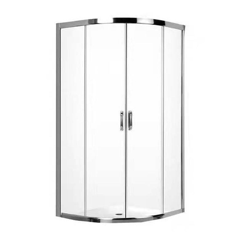 Silver Rounded Shower Stall Clear Tempered Glass Shower Stall with Door Handles