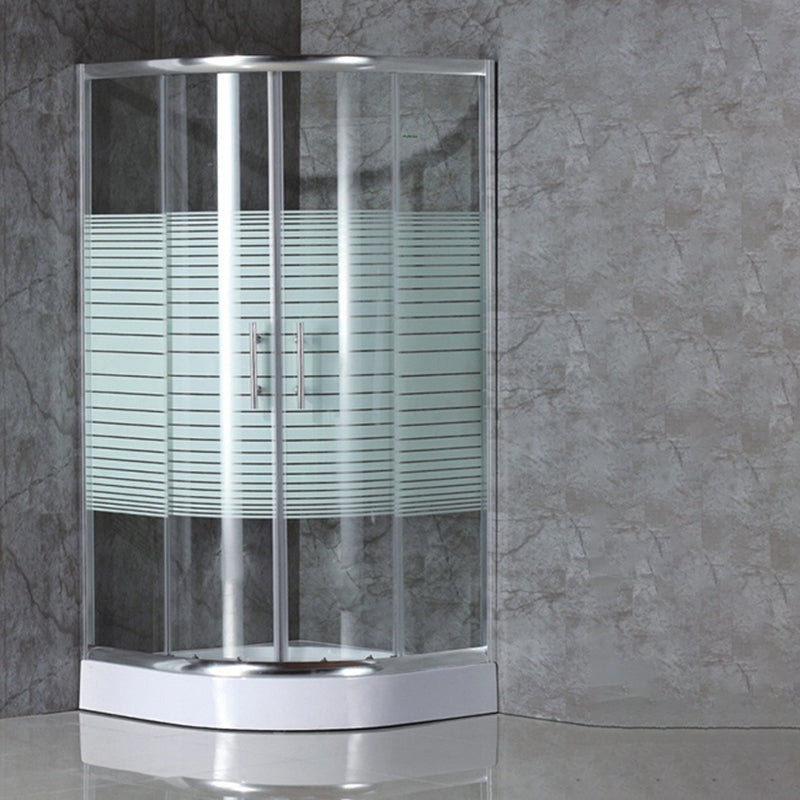 Silver Rounded Shower Stall Clear Tempered Glass Shower Stall with Door Handles