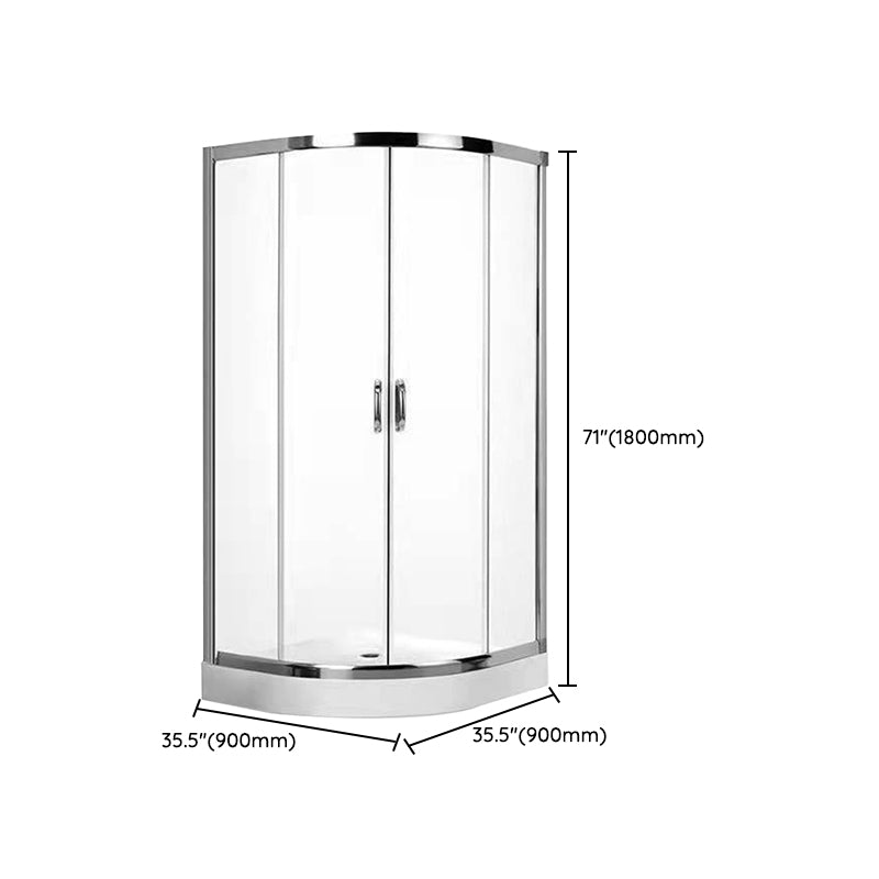 Silver Rounded Shower Stall Clear Tempered Glass Shower Stall with Door Handles