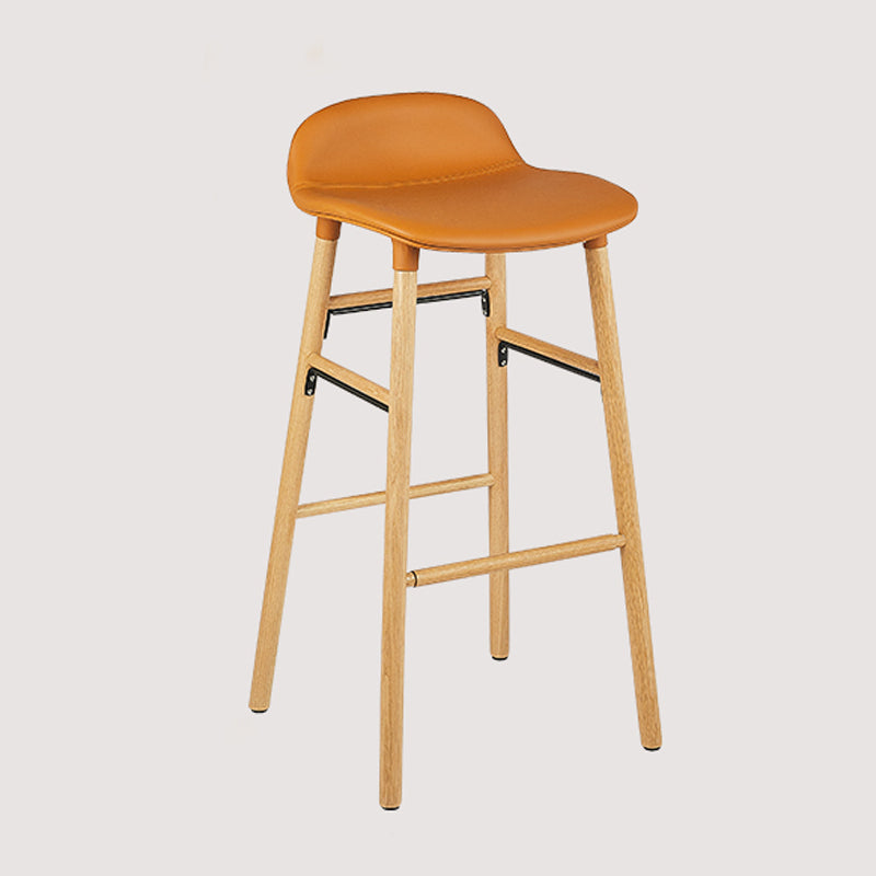Faux Leather Counter Stool Modern Style Low Back Barstool with Solid Wood Legs