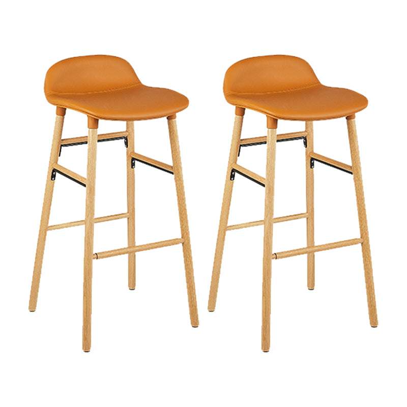 Faux Leather Counter Stool Modern Style Low Back Barstool with Solid Wood Legs