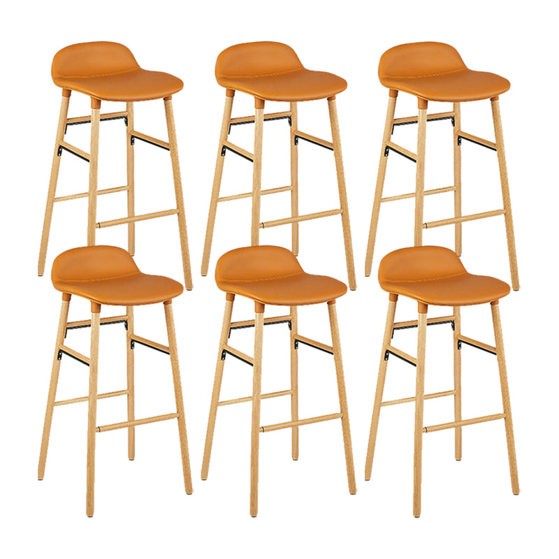 Faux Leather Counter Stool Modern Style Low Back Barstool with Solid Wood Legs
