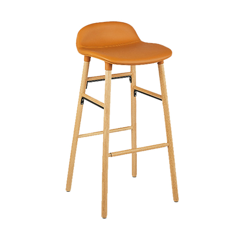 Faux Leather Counter Stool Modern Style Low Back Barstool with Solid Wood Legs